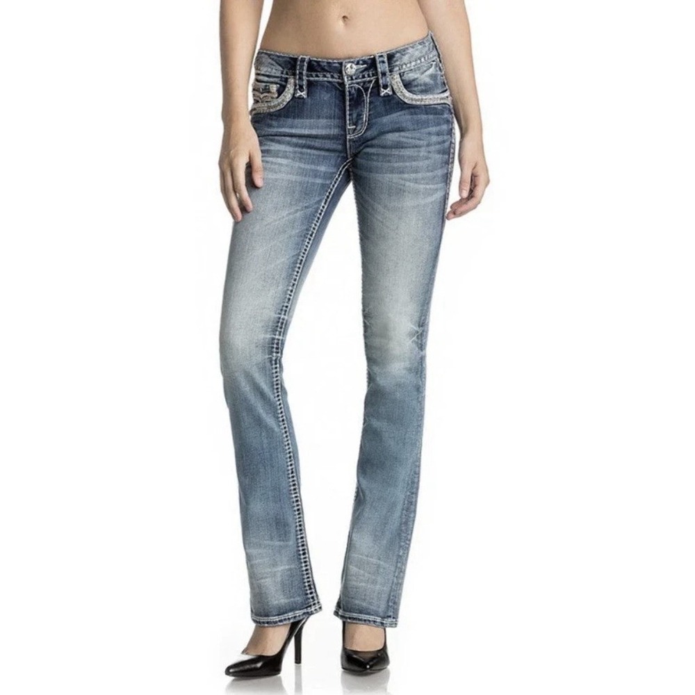 Rock Revival Leyah Bootcut Jeans Size 31 x 32 Medium‎ Wash Mid Rise Embellished